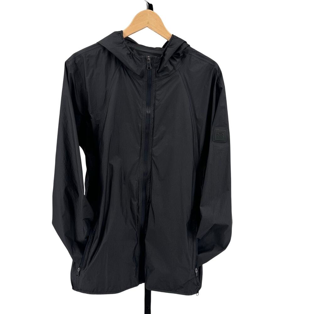 Under Armour Jacket Black Mens XL Impasse Rain Shell Zip Up Windbreaker Hooded